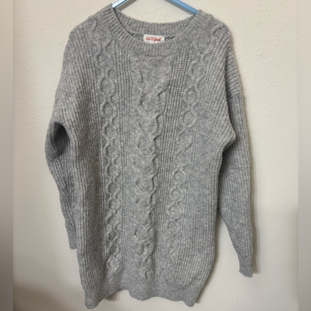 Girl's Cozy Gray Cable Knit Sweater Dress